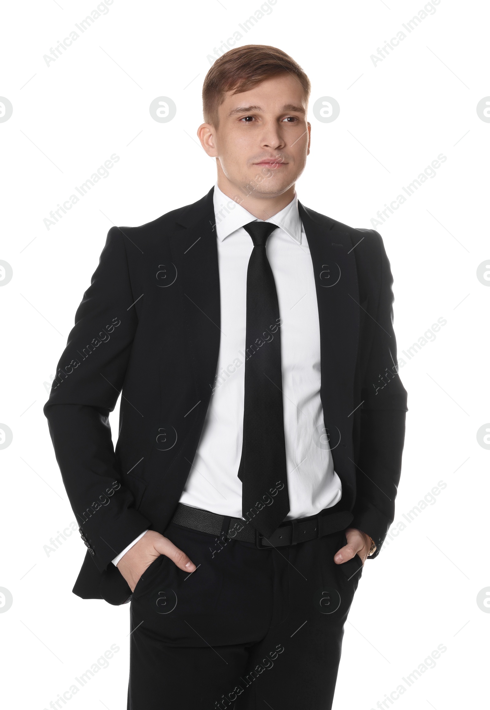 Photo of Man in classic suit on white background