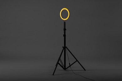 Photo of Ring lamp on stand against grey background