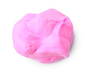 Photo of Bright pink play dough isolated on white, top view