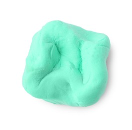 Photo of Bright turquoise play dough isolated on white, top view