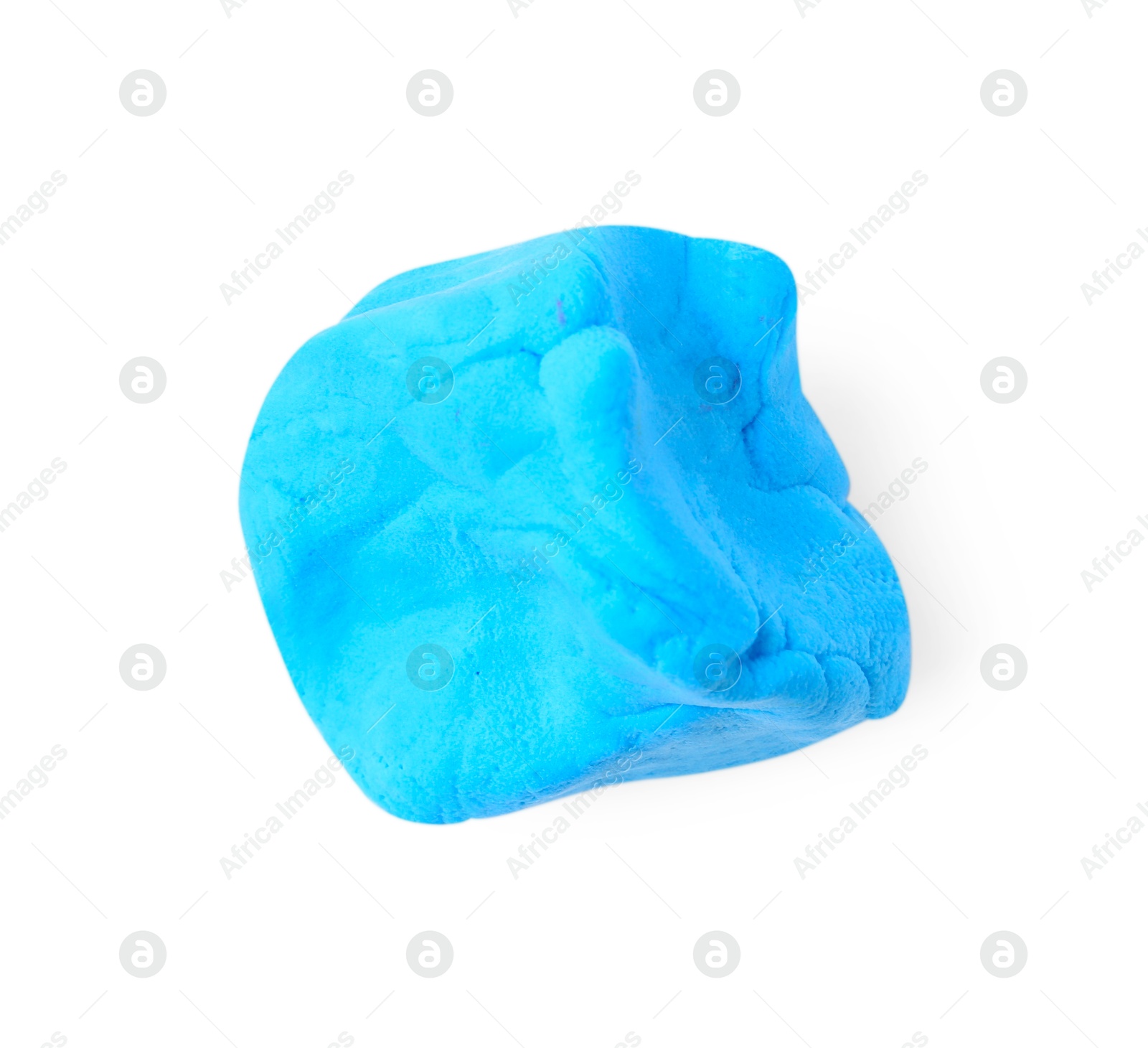 Photo of Light blue play dough isolated on white, top view