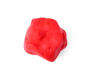 Photo of Bright red play dough isolated on white, top view