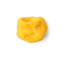 Photo of Bright yellow play dough isolated on white, top view