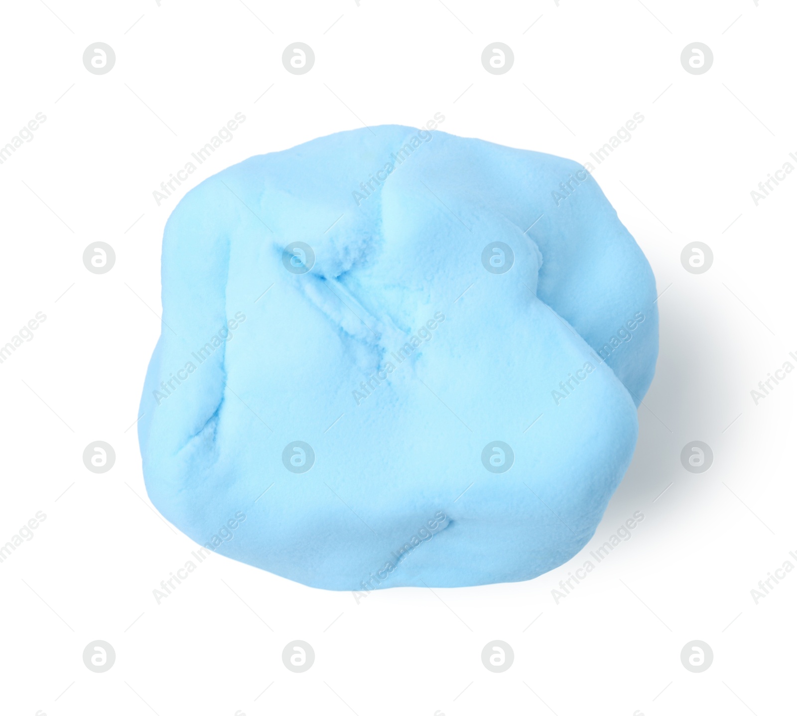 Photo of Light blue play dough isolated on white, top view