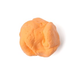 Photo of Bright orange play dough isolated on white, top view