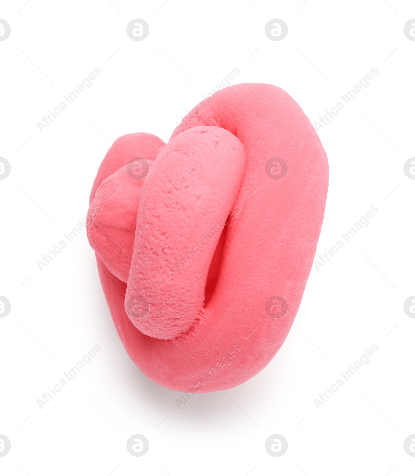 Photo of Bright pink play dough isolated on white, top view