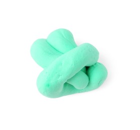 Photo of Bright turquoise play dough isolated on white, top view