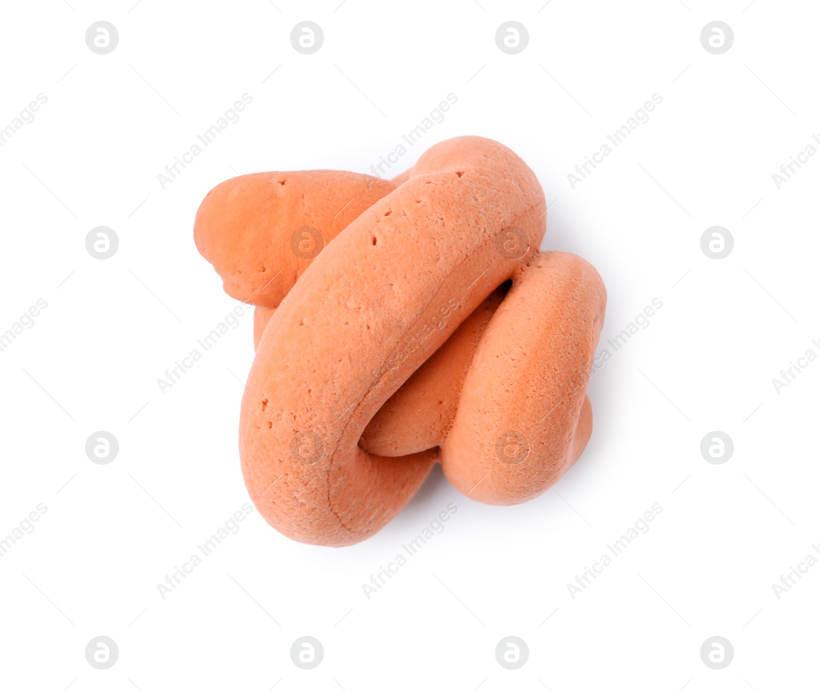 Photo of Colorful play dough isolated on white, top view