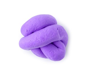 Photo of Bright purple play dough isolated on white, top view