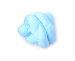 Photo of Light blue play dough isolated on white, top view