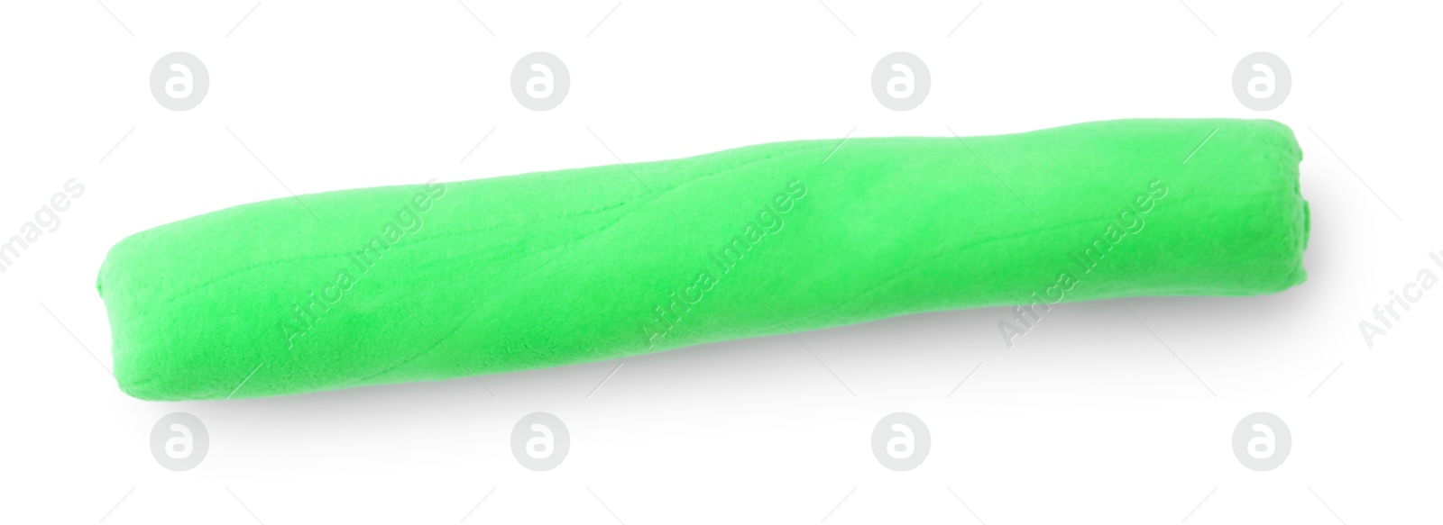 Photo of Bright green play dough isolated on white, top view