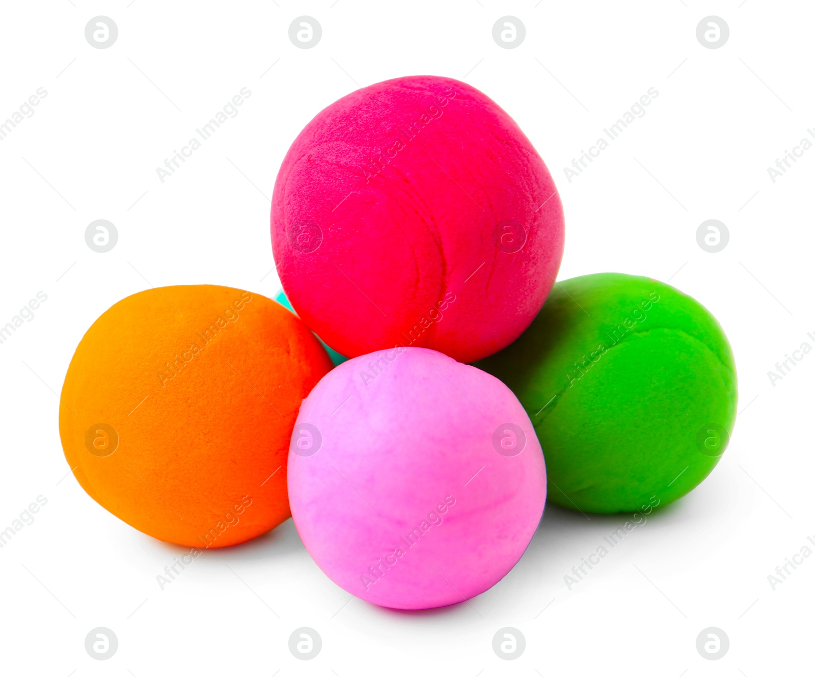 Photo of Different colorful play dough balls isolated on white