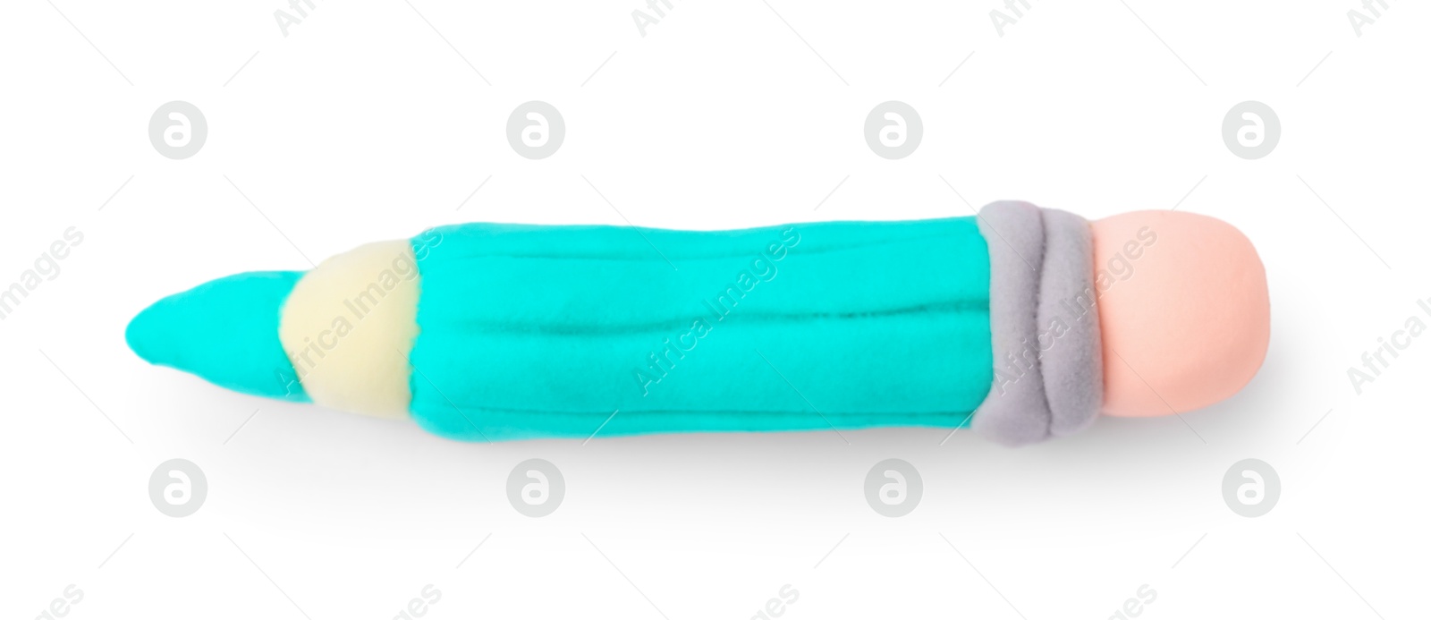 Photo of Pencil made from play dough isolated on white, top view