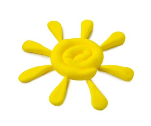 Photo of Sun made from play dough on white background