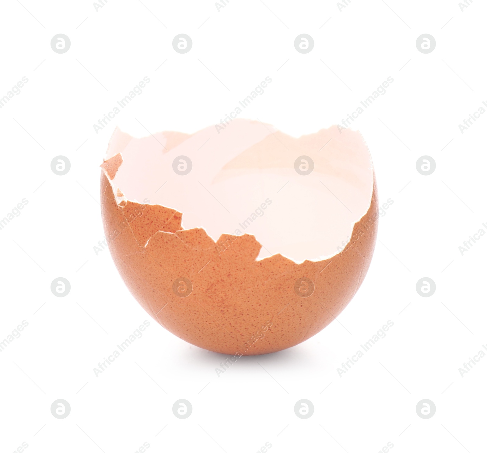 Photo of Piece of cracked eggshell isolated on white