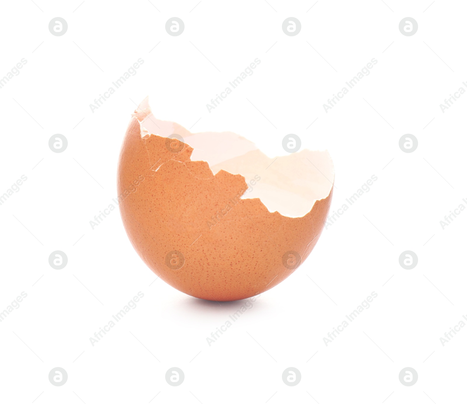 Photo of Piece of cracked eggshell isolated on white