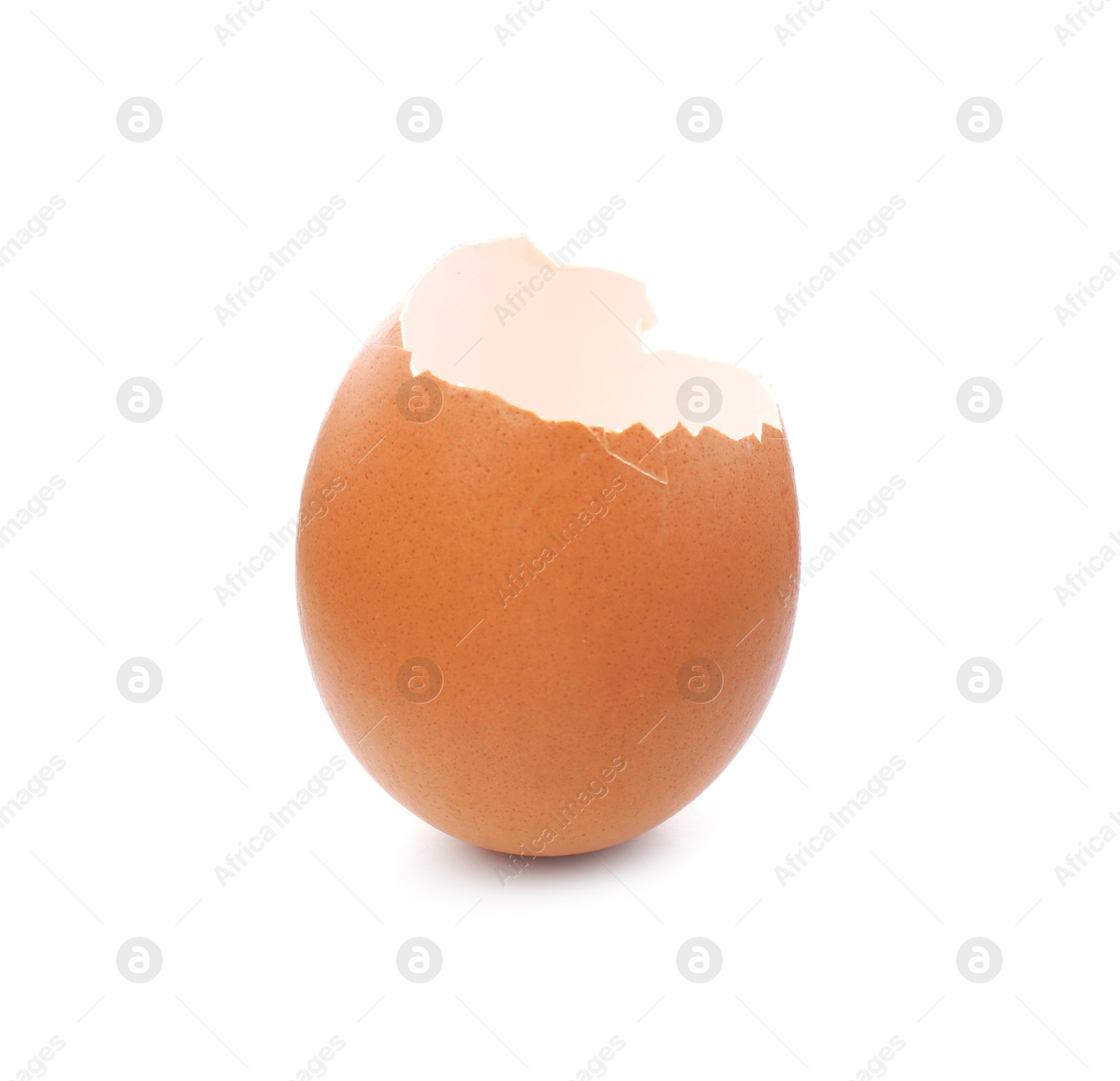 Photo of Piece of cracked eggshell isolated on white