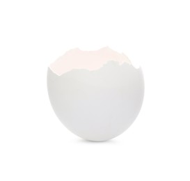 Photo of Piece of cracked eggshell isolated on white