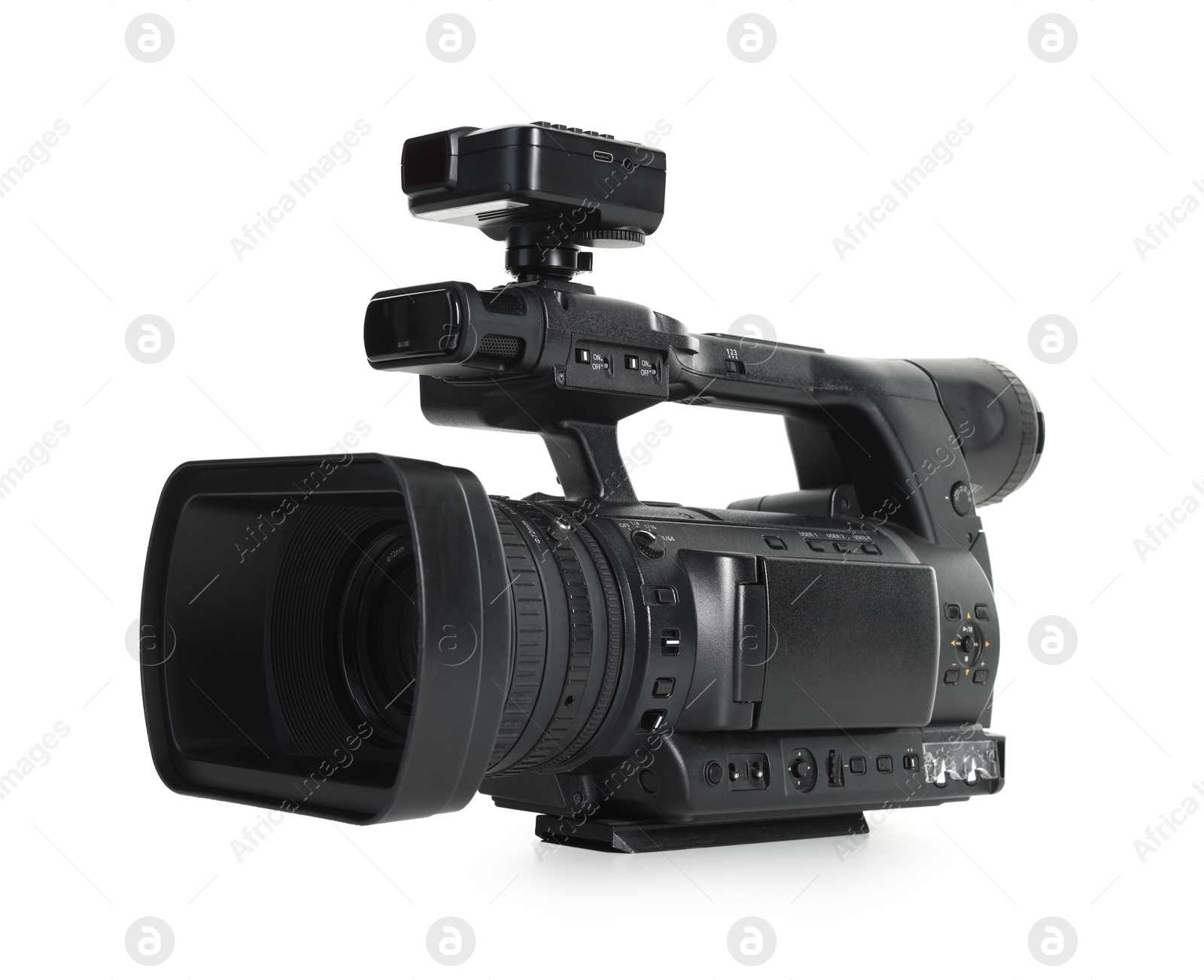 Photo of Modern professional video camera isolated on white