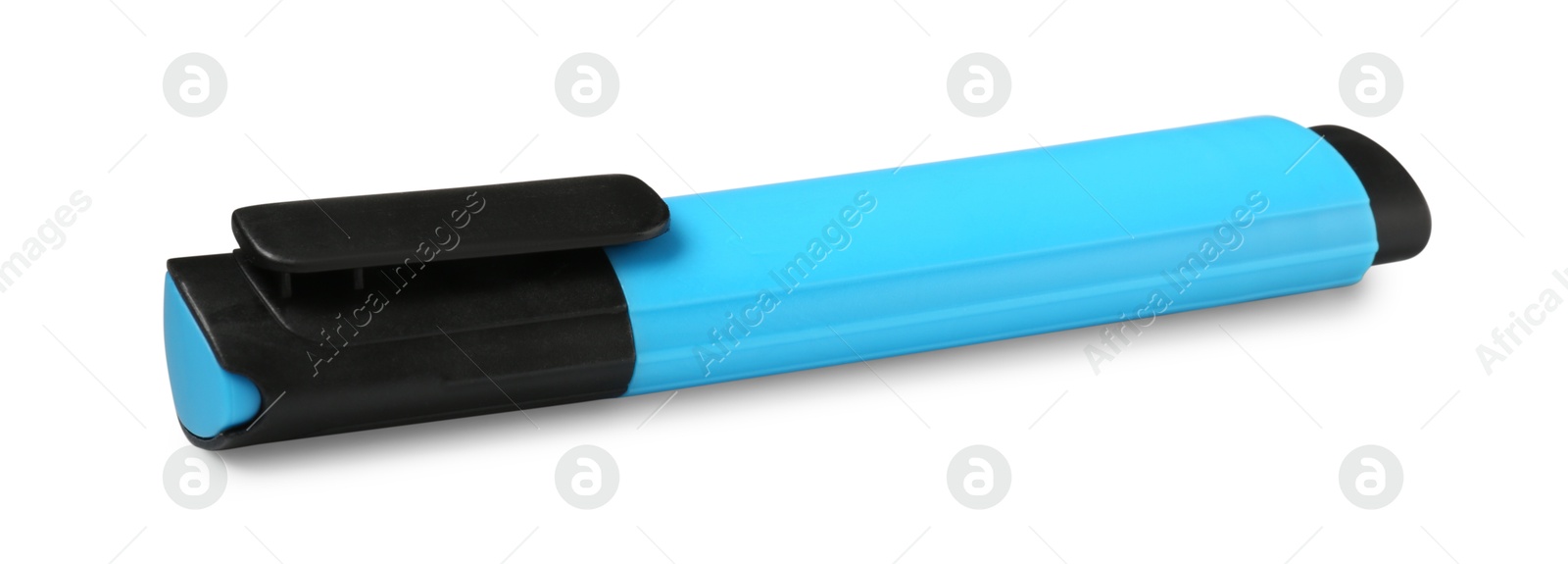 Photo of One bright highlighter isolated on white. School stationery