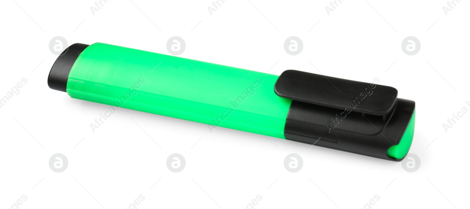 Photo of One bright highlighter isolated on white. School stationery