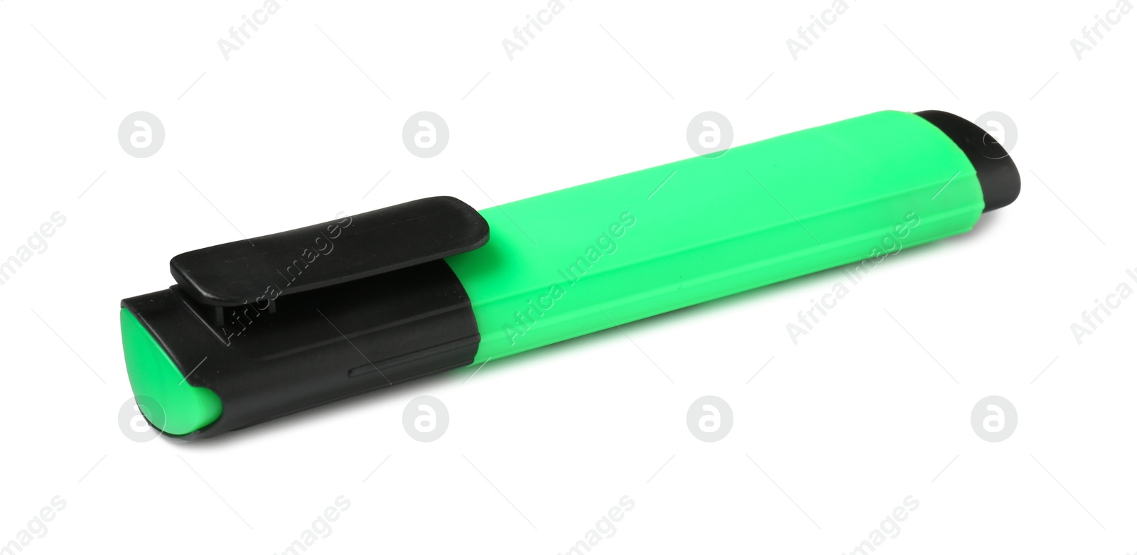 Photo of One bright highlighter isolated on white. School stationery