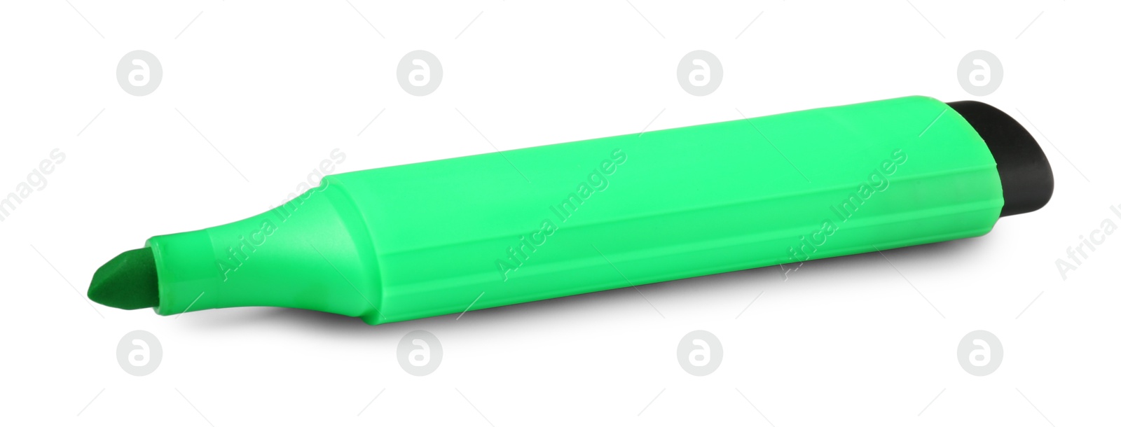 Photo of One bright highlighter isolated on white. School stationery