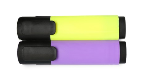 Photo of Bright highlighters isolated on white, top view