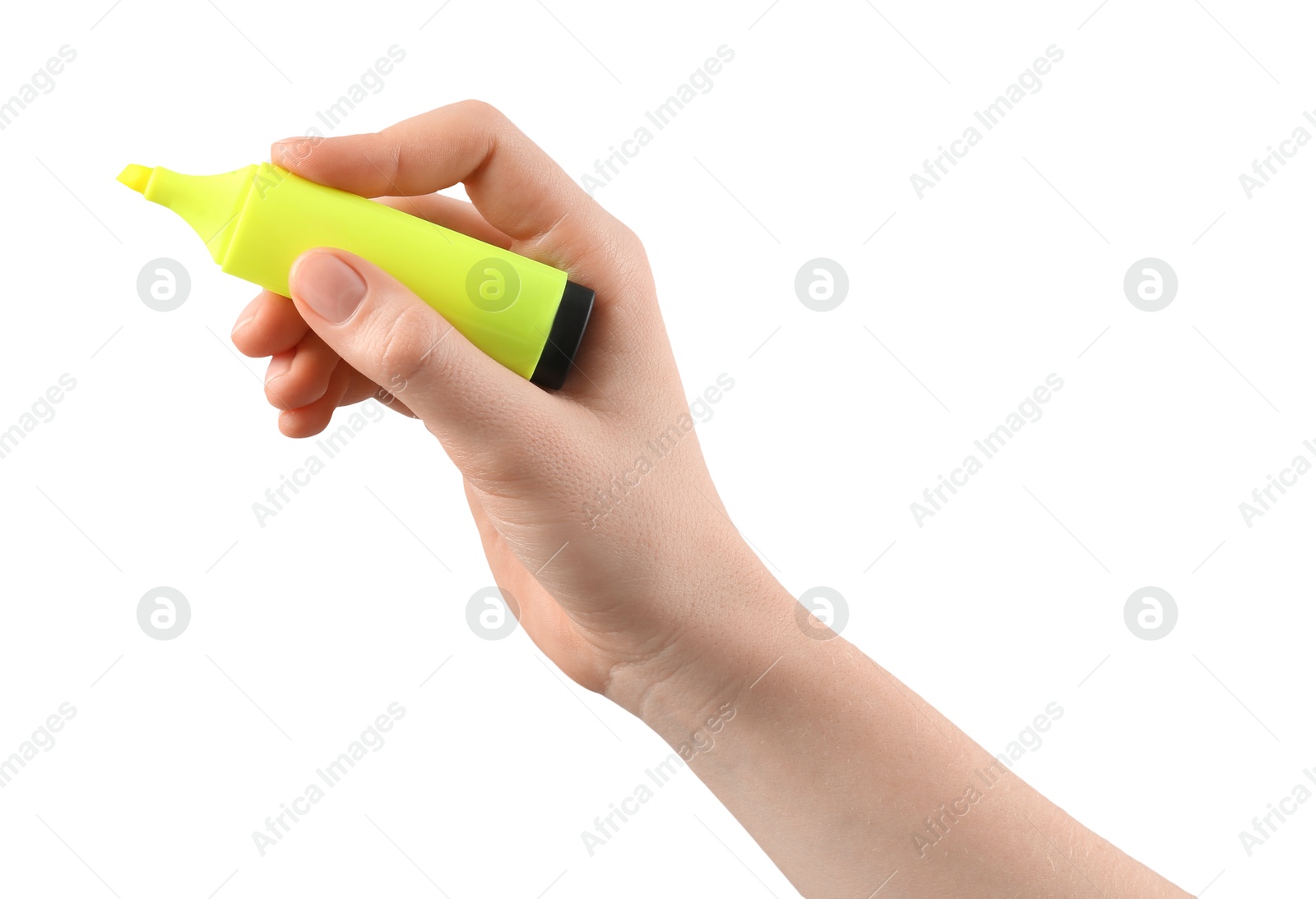 Photo of Woman with highlighter on white background, closeup