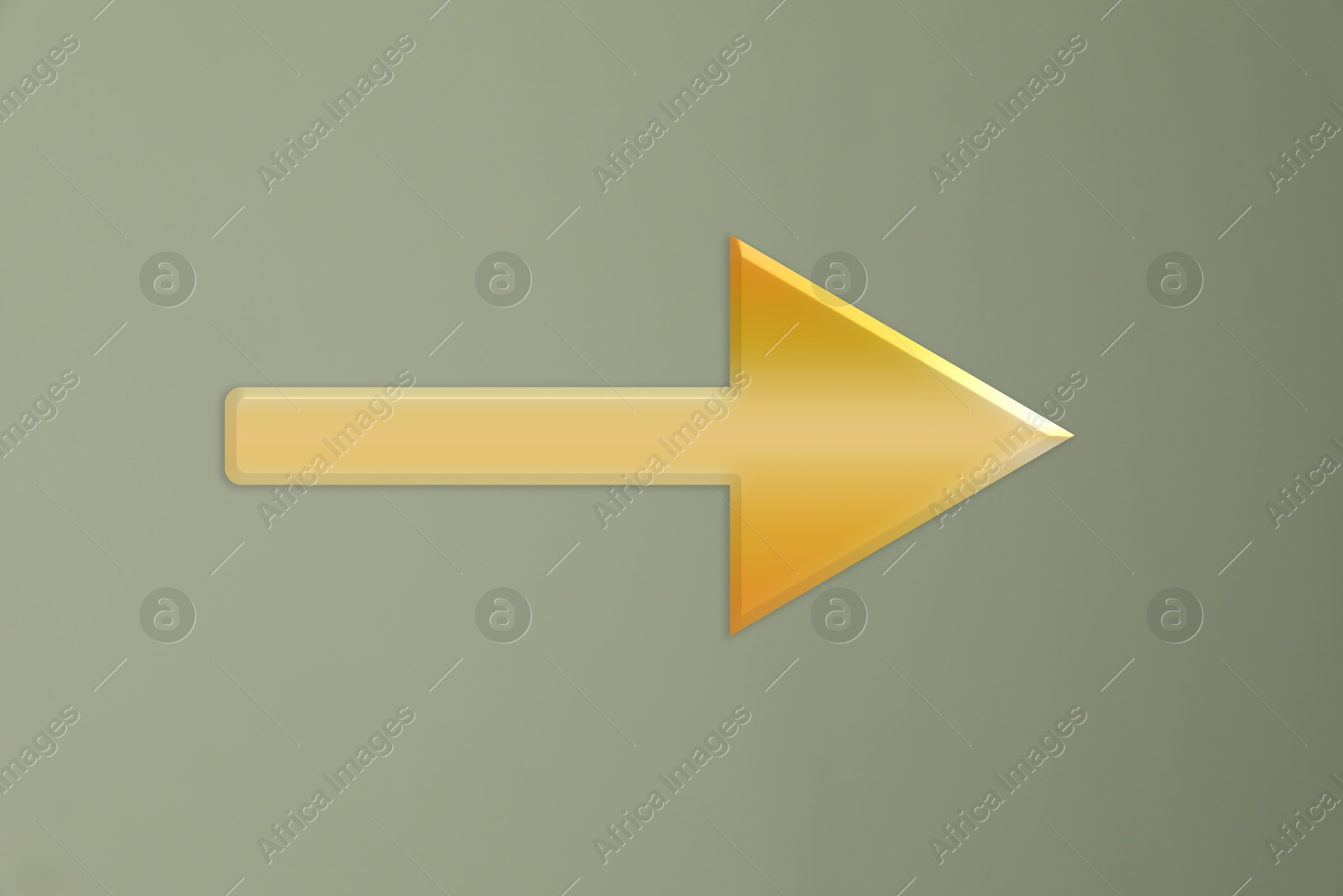 Image of One golden arrow on green grey background