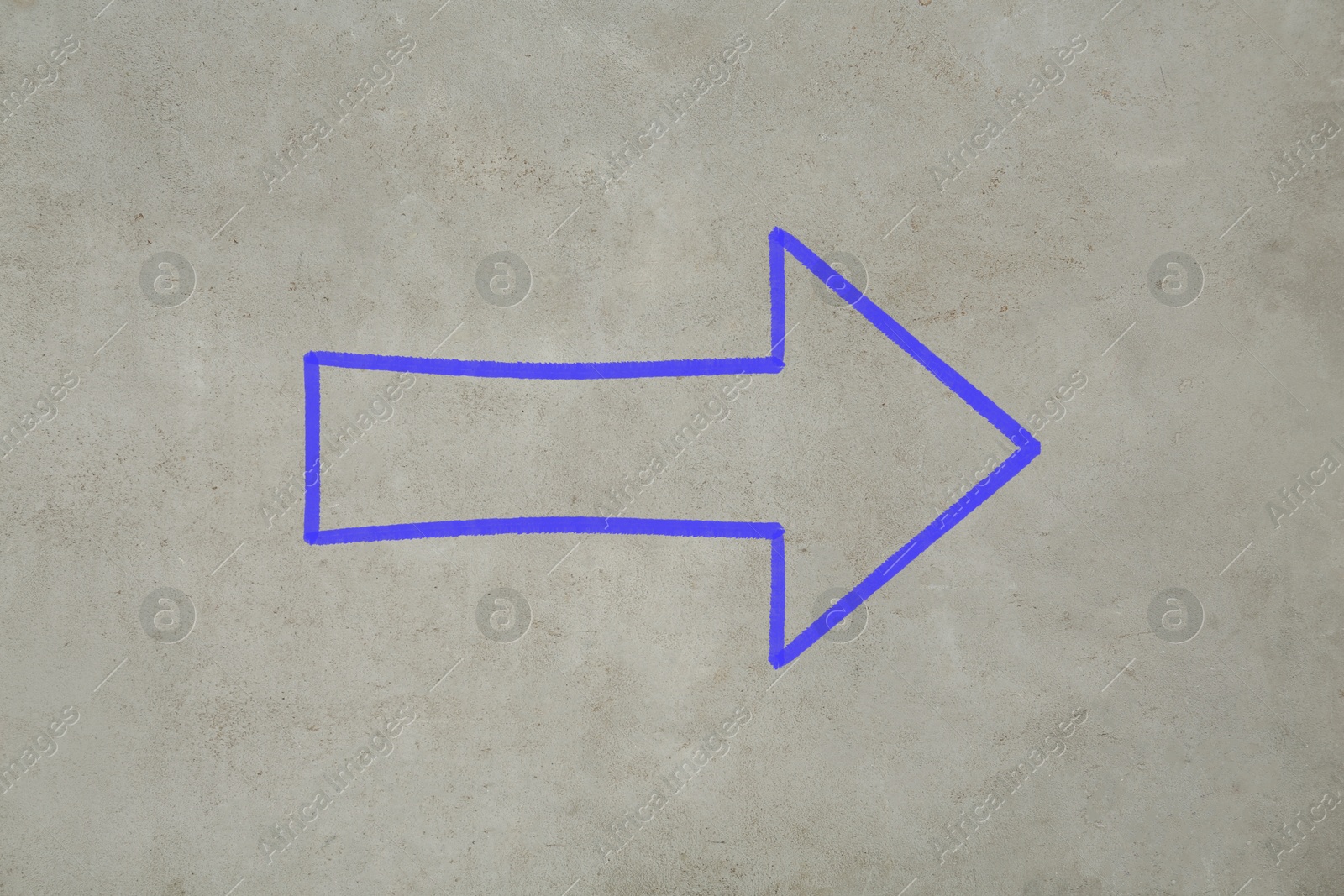 Image of One blue arrow on grey textured background