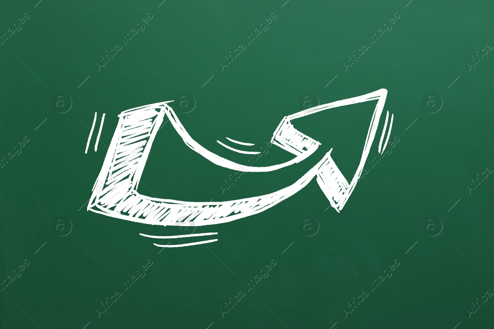 Image of One white arrow on green chalkboard. Pointer