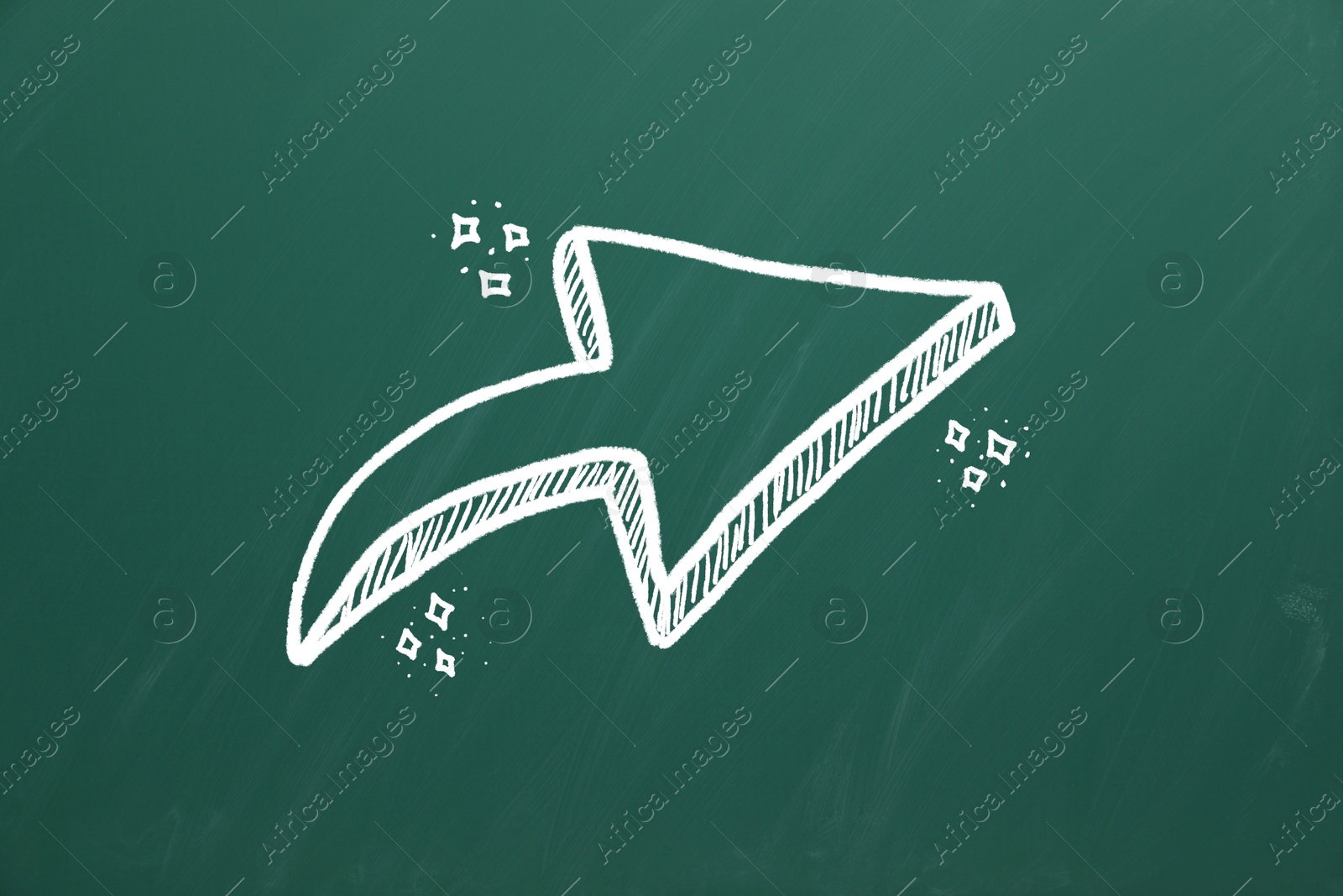 Image of One white arrow on green chalkboard. Pointer