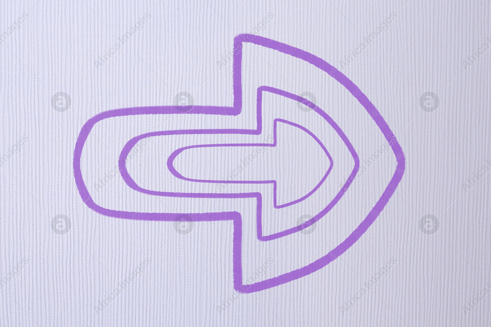 Image of One violet arrow on light grey textured background. Pointer