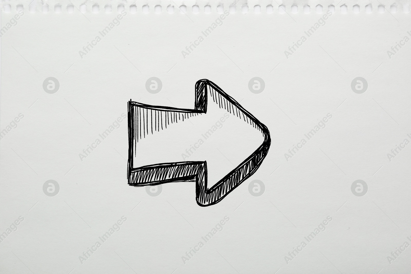 Image of One black arrow on notebook paper. Pointer