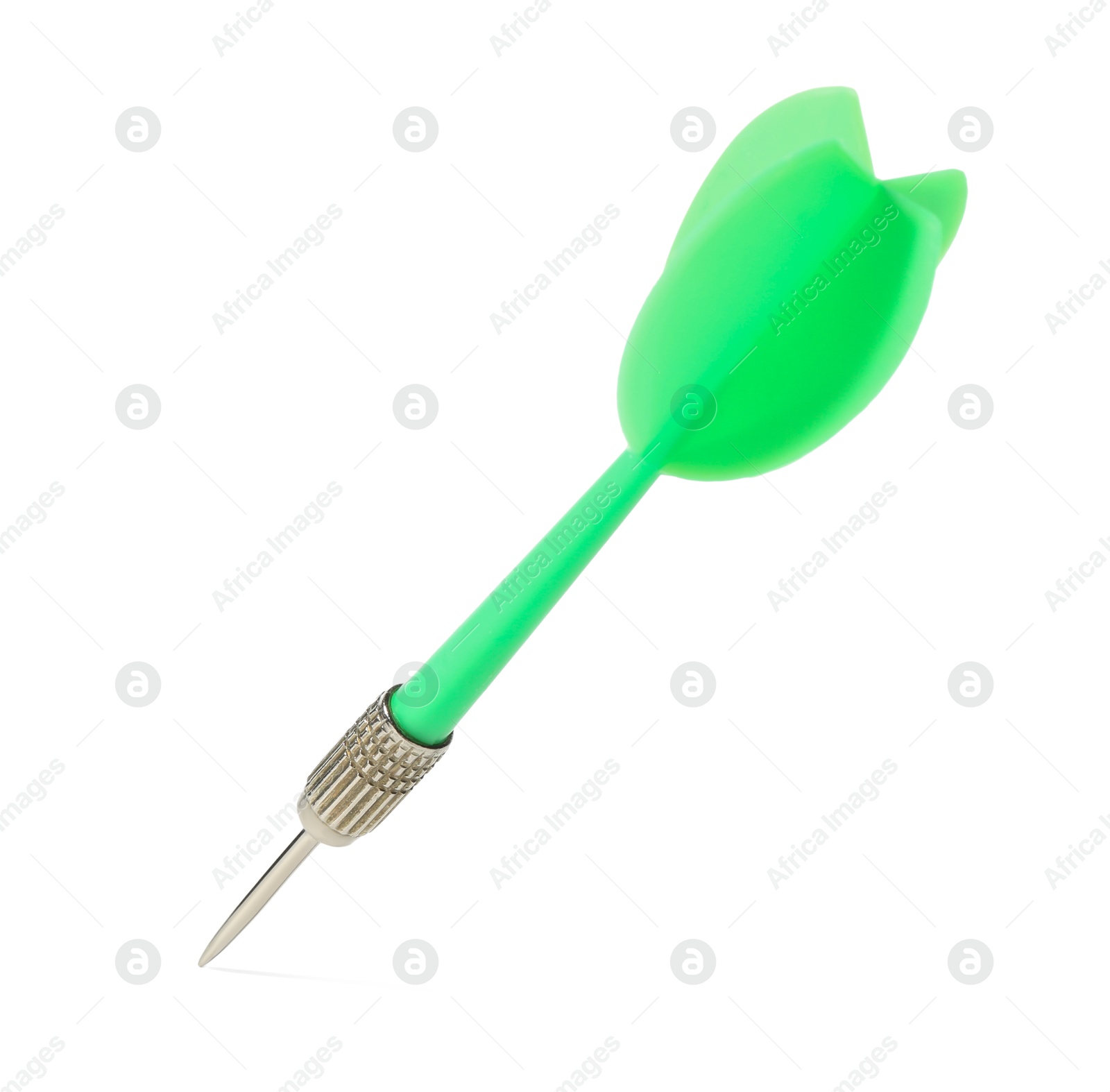 Photo of One green dart arrow in air isolated on white