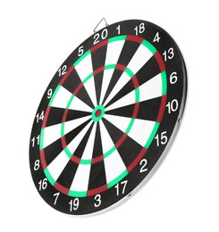 Photo of One dartboard isolated on white, low angle view