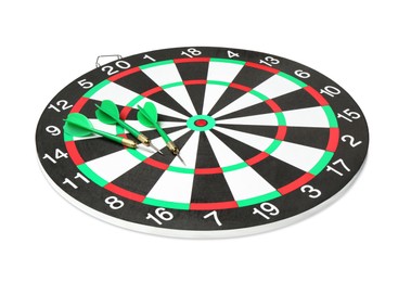 Photo of Dartboard and arrows isolated on white. Sports equipment