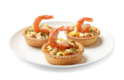 Photo of Tartlets with delicious filling isolated on white