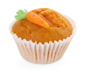 Photo of Tasty sweet carrot muffin isolated on white