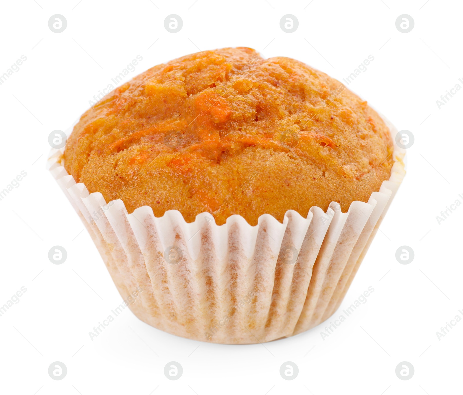 Photo of Tasty sweet carrot muffin isolated on white