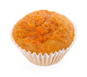 Photo of Tasty sweet carrot muffin isolated on white