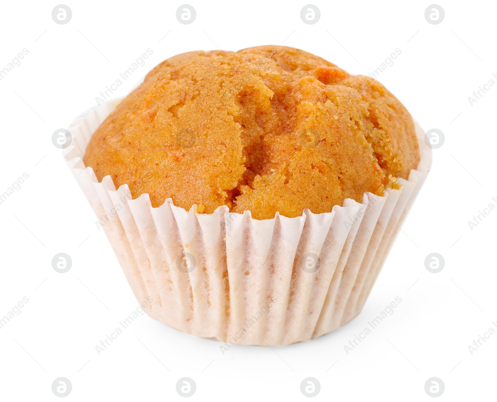 Photo of Tasty sweet carrot muffin isolated on white