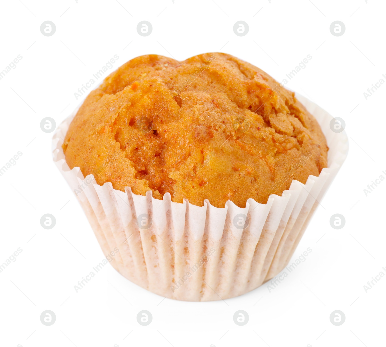 Photo of Tasty sweet carrot muffin isolated on white