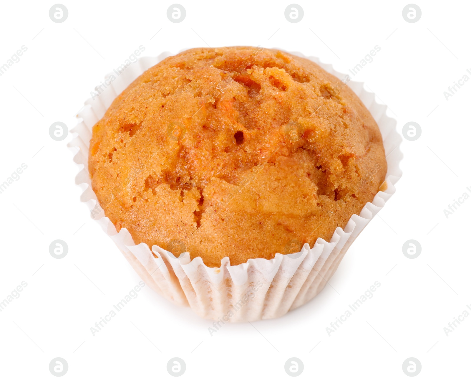 Photo of Tasty sweet carrot muffin isolated on white