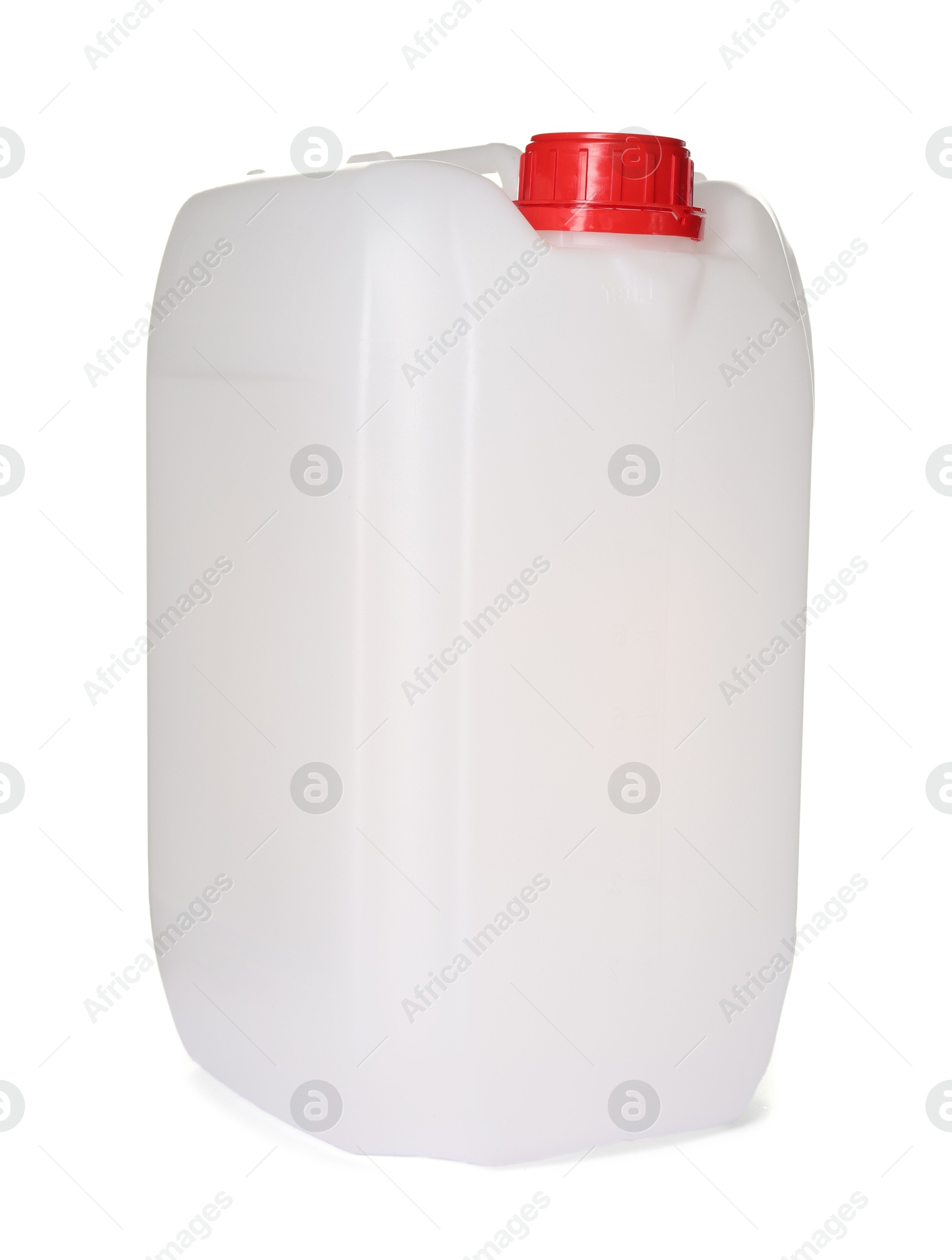 Photo of One plastic canister with cap on white background