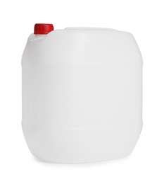 Photo of One plastic canister with cap on white background