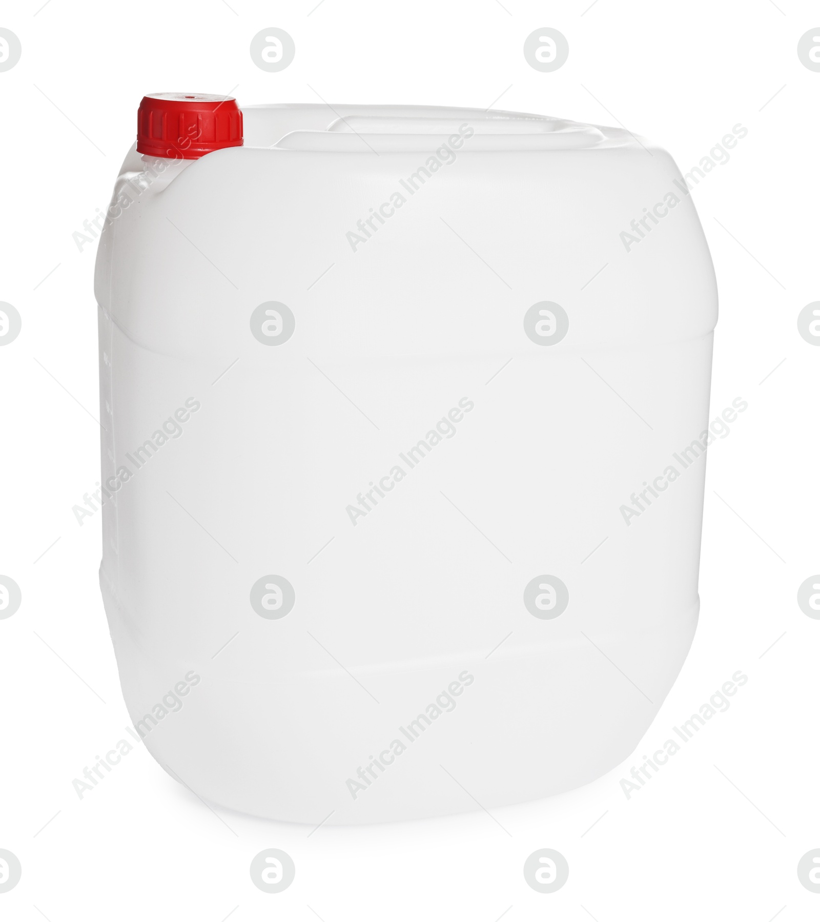 Photo of One plastic canister with cap on white background