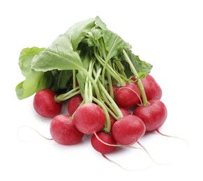 Photo of Bunch of fresh ripe radishes isolated on white