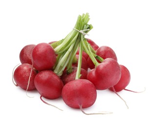 Photo of Bunch of fresh ripe radishes isolated on white